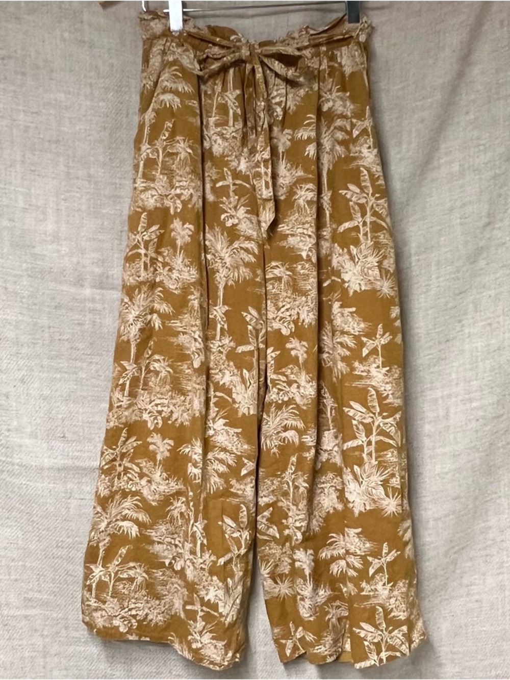 American Eagle Outfitters Mustard Yellow Tropical Print Wide-Leg Pants